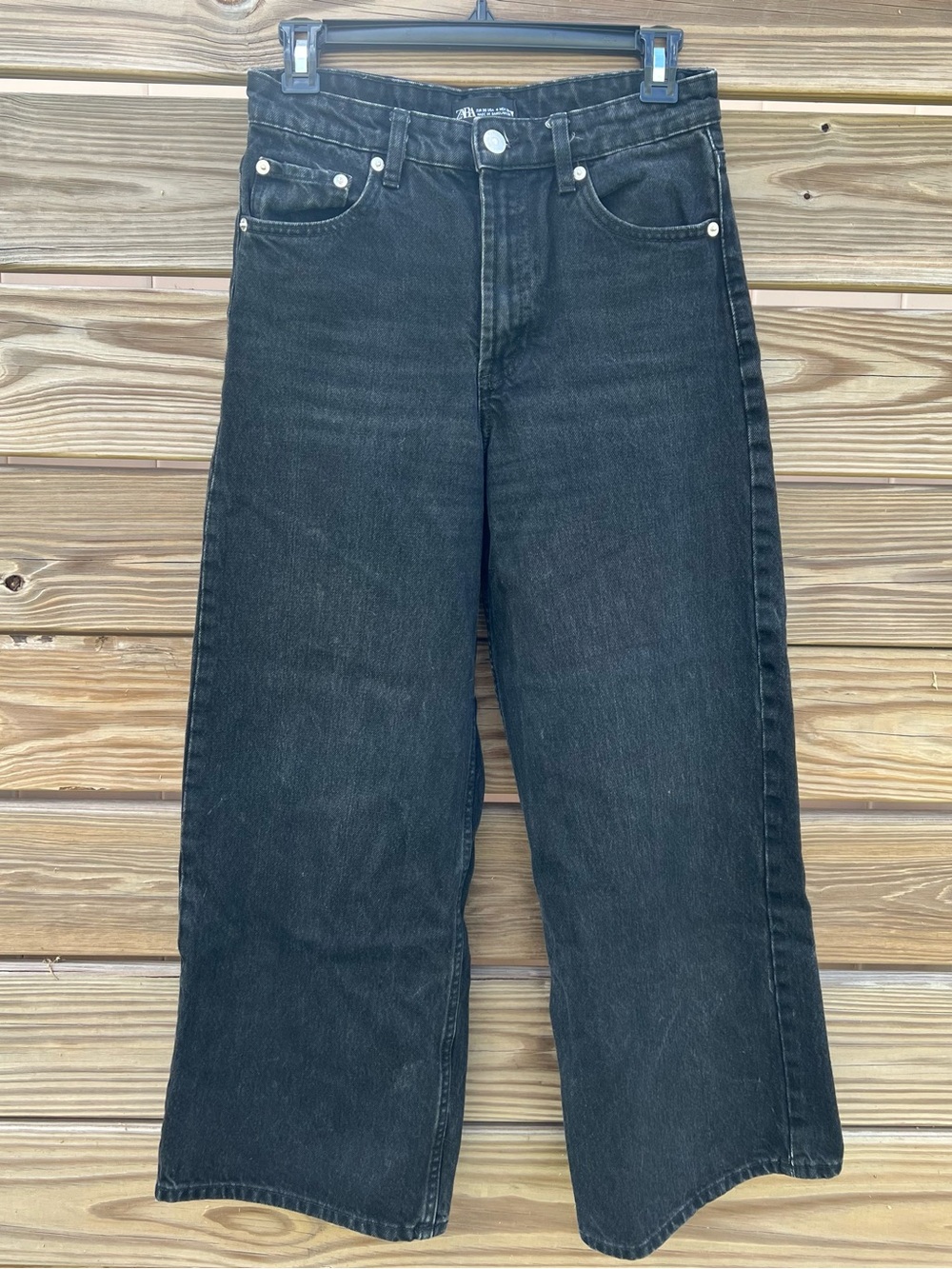 Zara Black Wide Leg High-Rise Cropped Denim Jeans Women’s Size 4 EUR 36